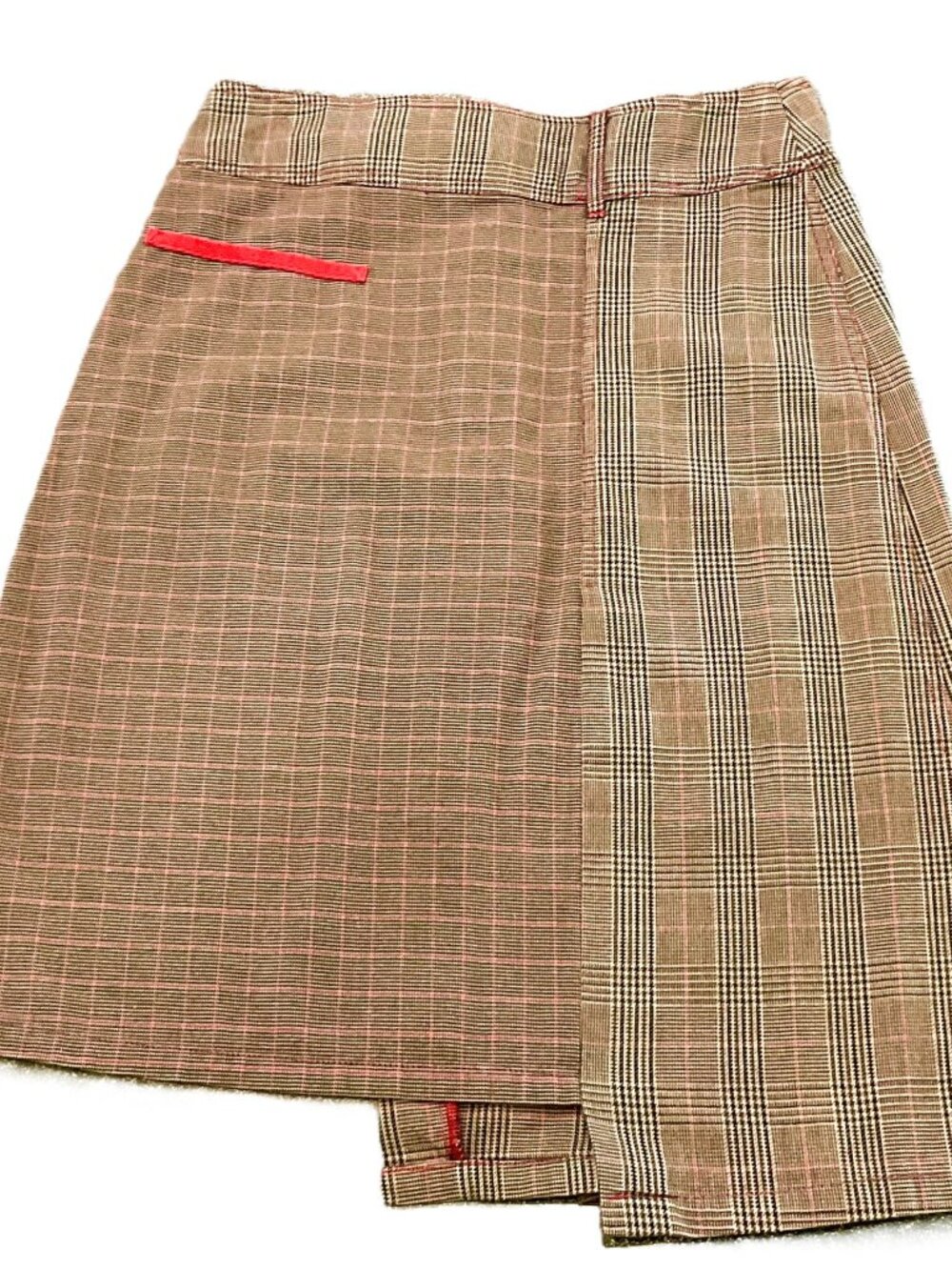 Promod Asymmetrical Plaid Skirt Red Trim Size EU 38 France - Picture 2 of 10